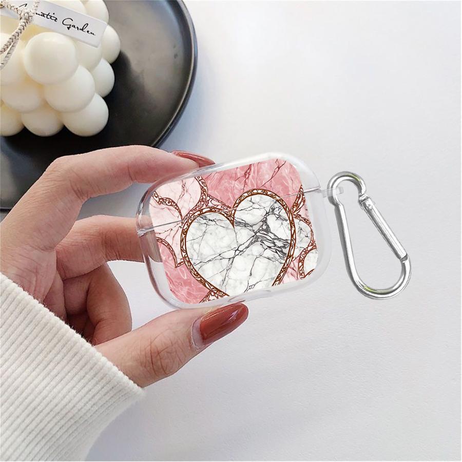 Clear Earphone Cases Cover Case For Airpods 4 1 Pro2 Pro Pro3 2 3 Pink Heart Spliced Marble