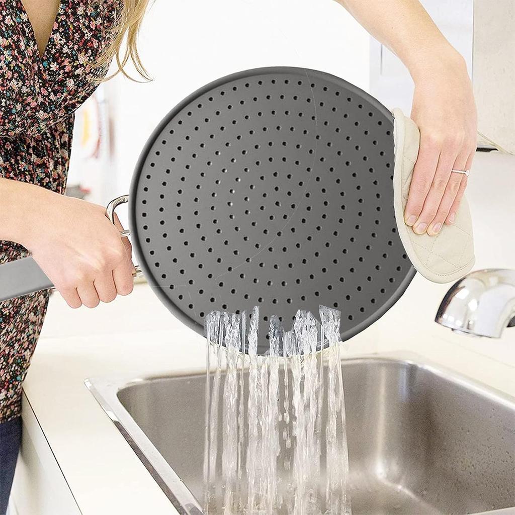 Heat Resistant Silicone Splatter Screen Pan Cover Oil Splash Guard Strainer Drain Board Cooling Mat for Cooking Baking Essential