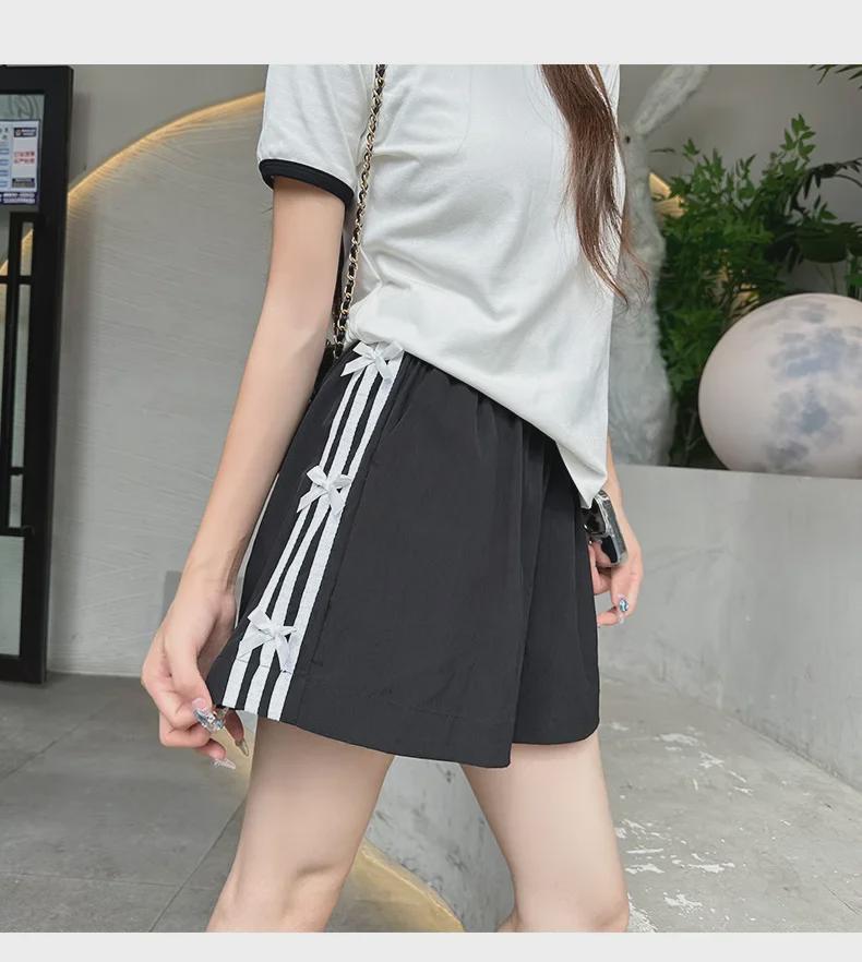 2025 Women's High Waist Striped Bow Shorts: Summer Casual Loose Fit, Wide Leg