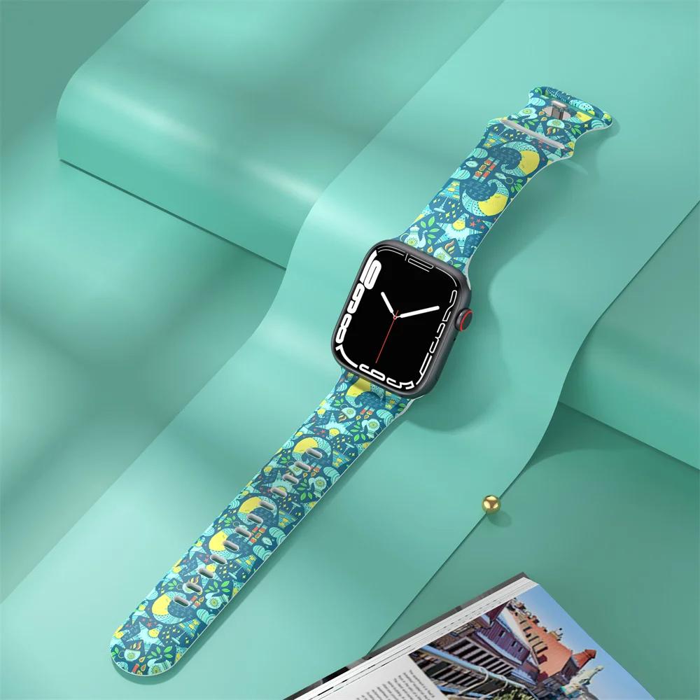 Pentru curele de Crăciun Pentru curea Apple Watch 44mm Ultra 2 49mm 40mm femei Brățară silicon imprimată iWatch Series 9 8 7 6 5 SE 41/45mm