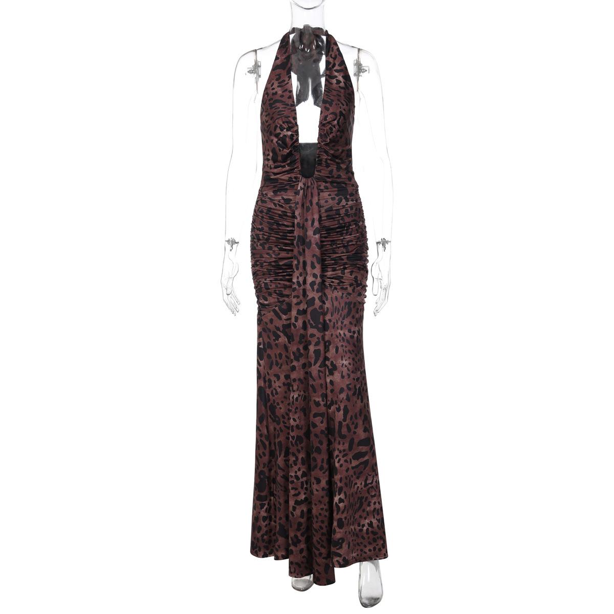 European and American style 2026 spring new women s clothing sexy temperament deep V neck backless slim pleated dress S