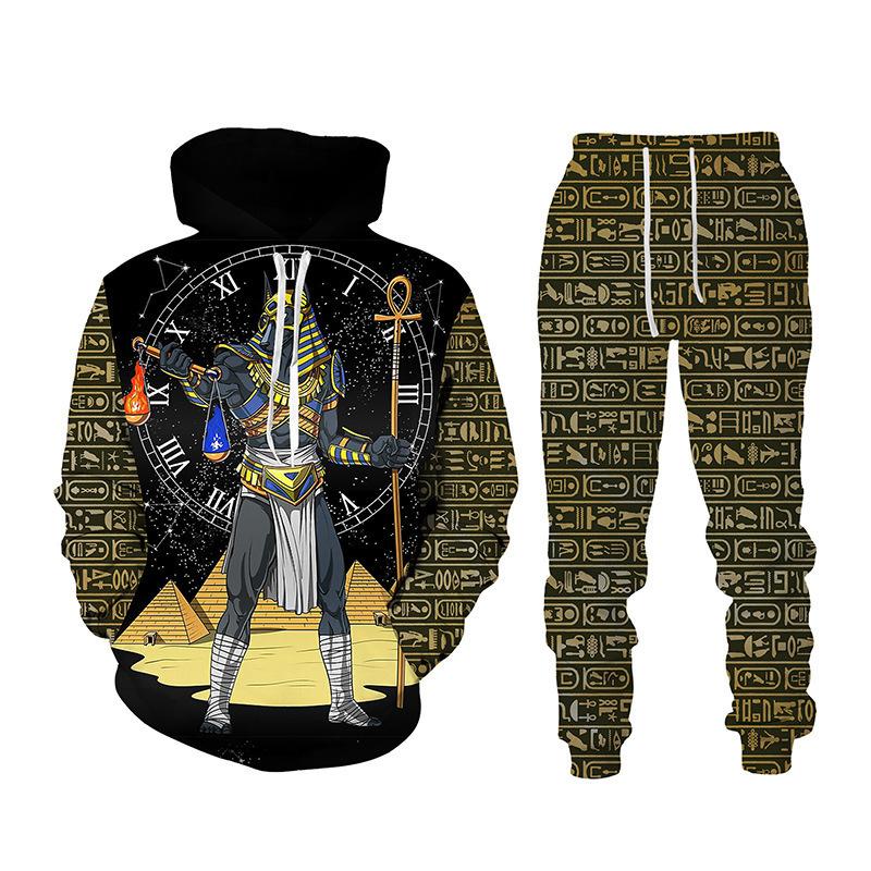 Ancient Egyptian Pharaoh 3D Print Hoodies Pants Sets Men's Sweatshirts Sweatpants Two Piece Suits Outdoor Tracksuit Man Clothing
