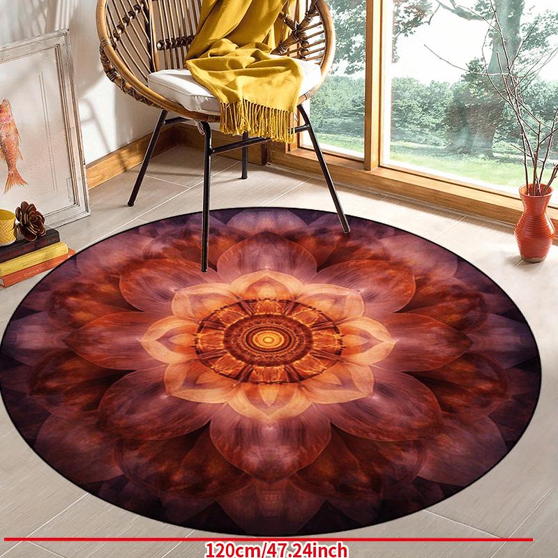 Luxury  Red Floral Pattern Round Shape Floor Mats Kitchen Hallway Runner Rug Bedroom Living Room Soft Carpet Non-slip Area Rug