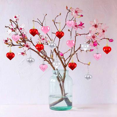 12Pcs/Box Heart Shaped Hanging Ball Decorative Plastic Christmas Room Baubles Ball Xmas
