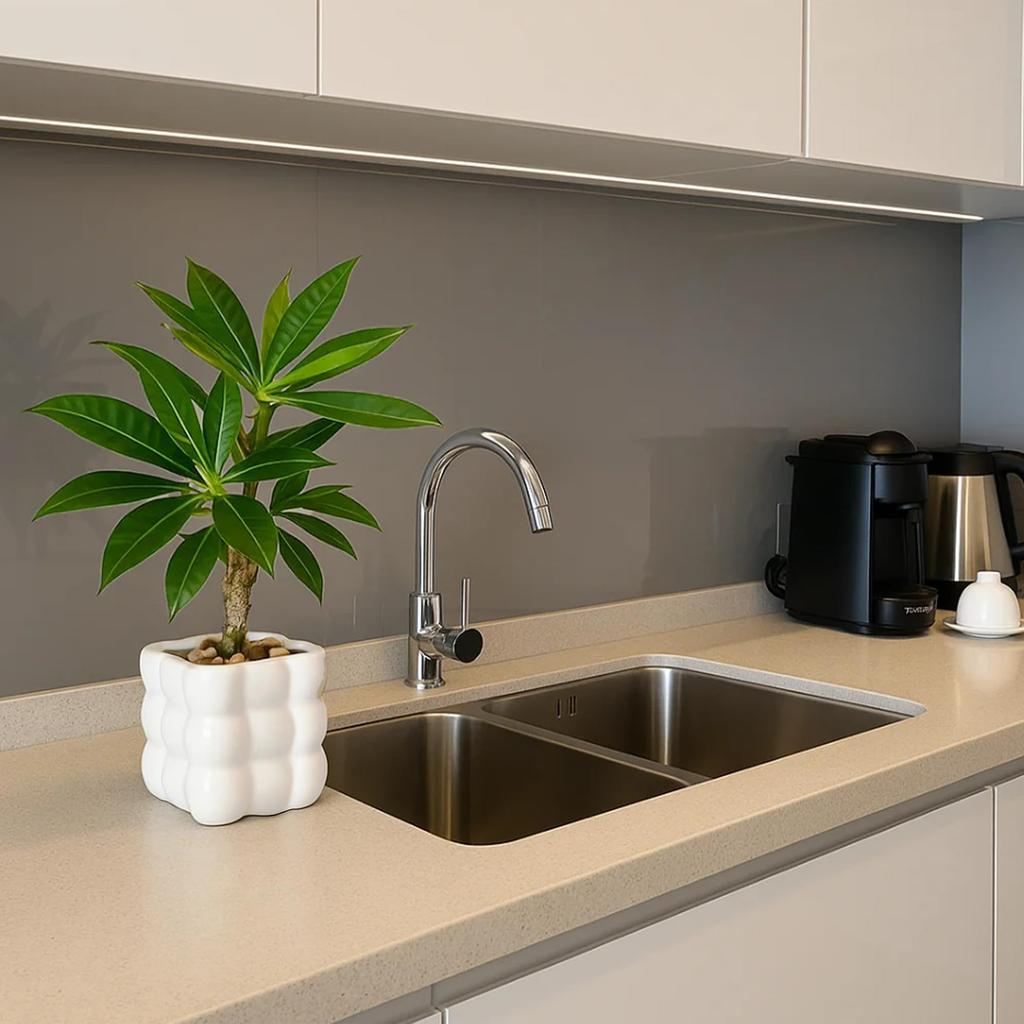 Photocatalytic Artificial Green Mini Houseplant, Tropical Houseplant, Money Tree, Ceramic Square Pot, Artificial Flower, Fake Plant, with Pot, Stylish