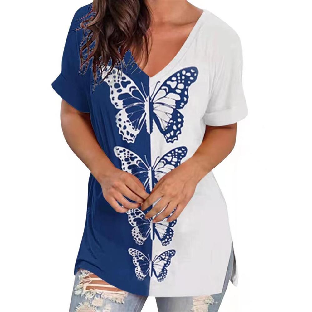 T-shirt Estiva da Donna Strisce Stampa Gradiente Abbigliamento Scollo a V Manica Corta Top Basici Streetwear Moda T-shirt Oversize per Ragazze