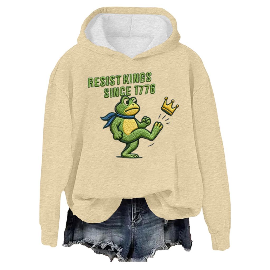 Women's Round Neck Long Sleeve Printed Pullover Hooded Sweatshirt