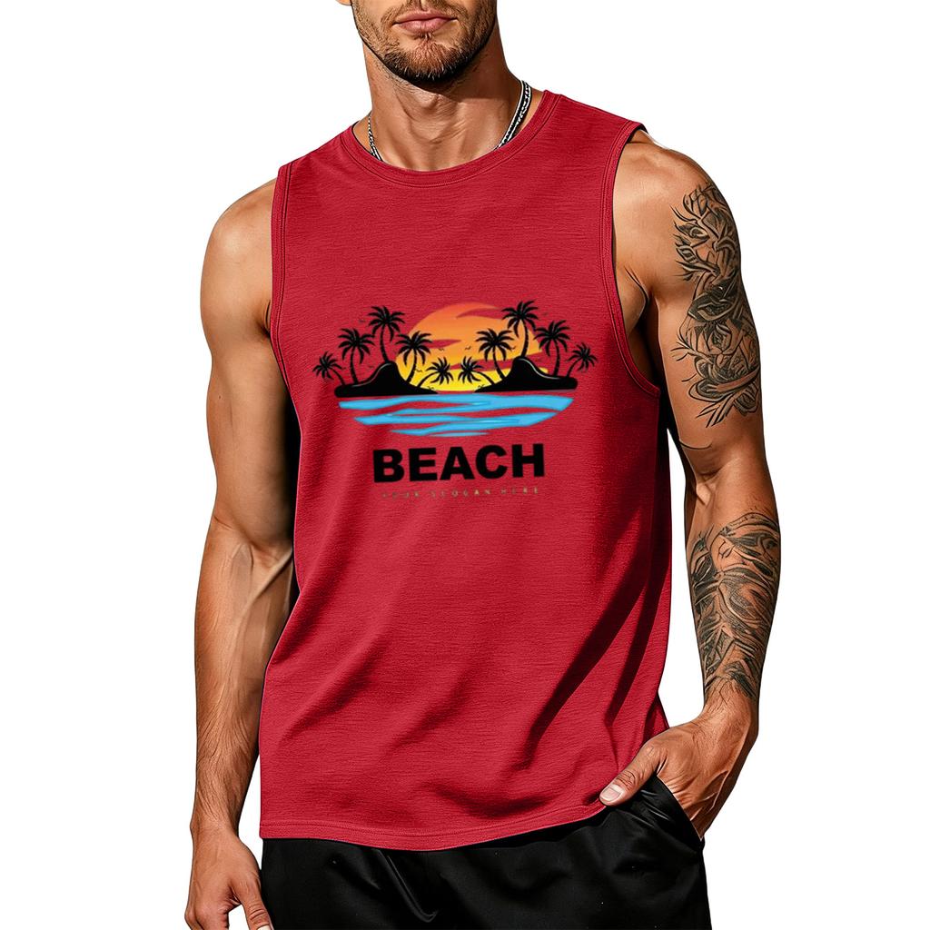 Men's loose and casual Hawaiian print sleeveless shirt