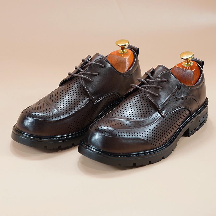 

2025 summer new hollow leather shoes men s business dress versatile casual shoes breathable leather hole men s shoes trend 44 коричневый