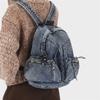 Denim Backpack Women's Fashionable Casual School Bag Trendy Rucksack with Drawstring Pockets