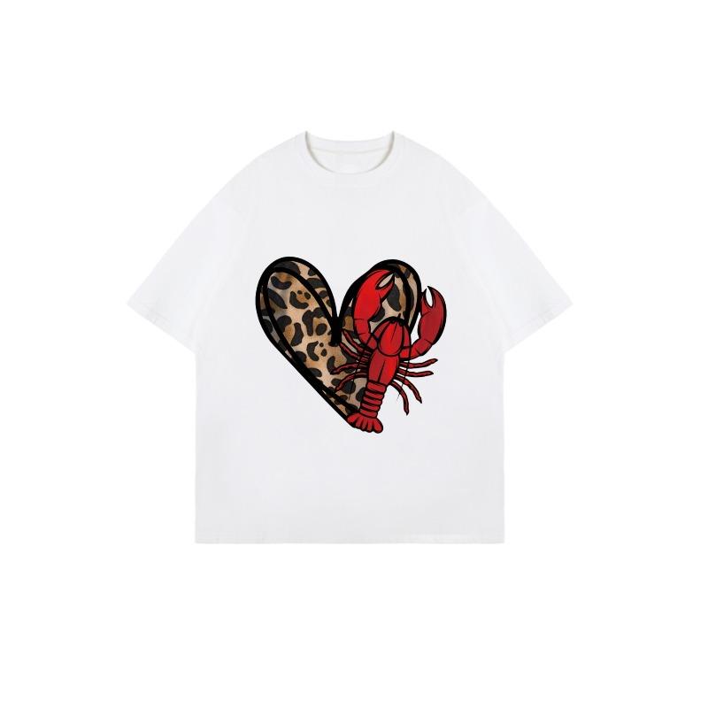 Oversized T Shirt Black Lobster Heart Leopard Print Summer Casual Wear