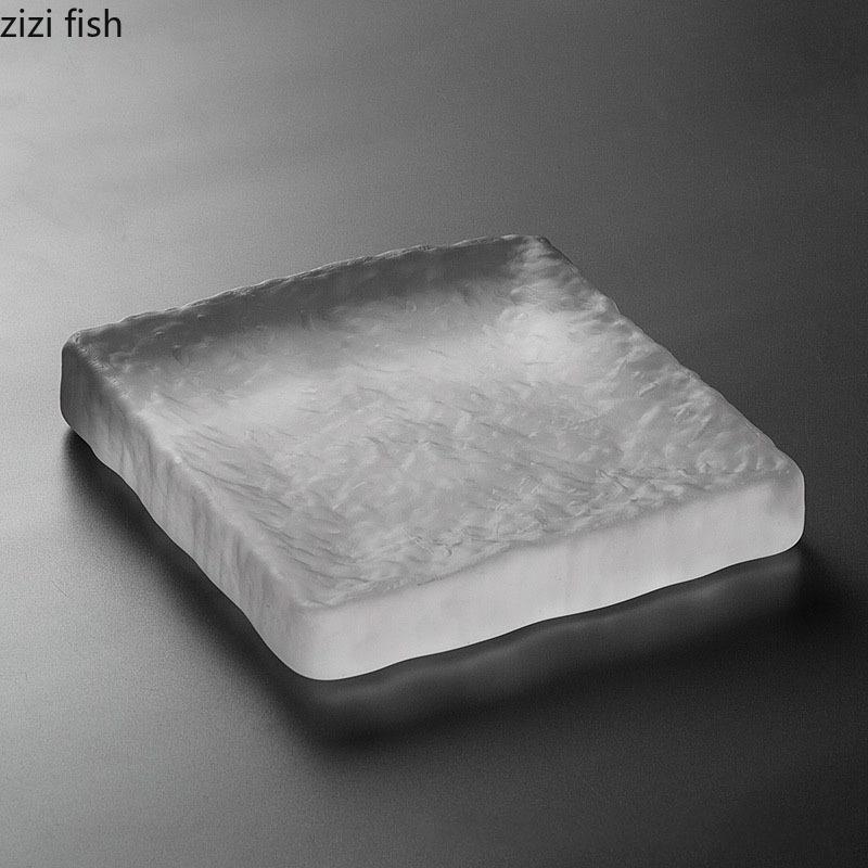 Tavă simplă din sticlă, creativă, mată, ceainic, covor, fructe uscate, tavă de depozitare pentru tort, desert, tavă, set de ceai de uz casnic, accesorii