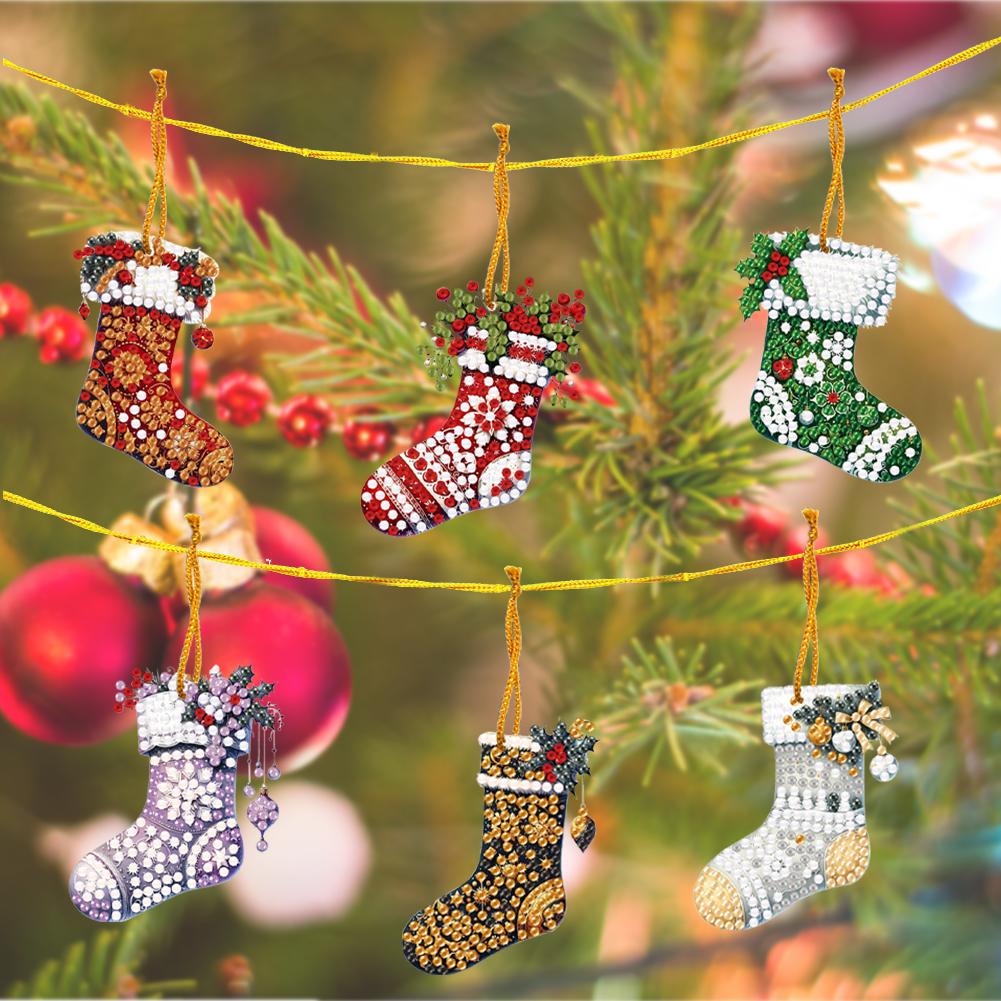 

6pcs Xmas Stockings 2D Flat DIY Diamond Art Pendant Wall Door Decoration United States