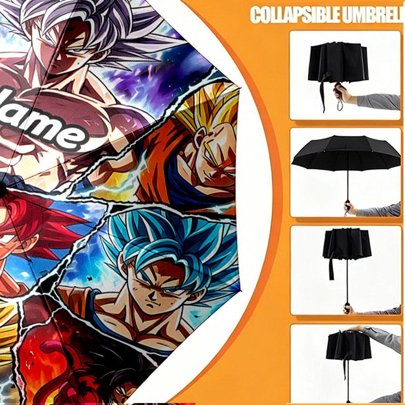 Custom Name Personalized Dragon Ball Z Print Umbrella, Auto Open Close, 8‑Rib Sturdy Frame, Commute Camping Hiking Use, Birthday Gift