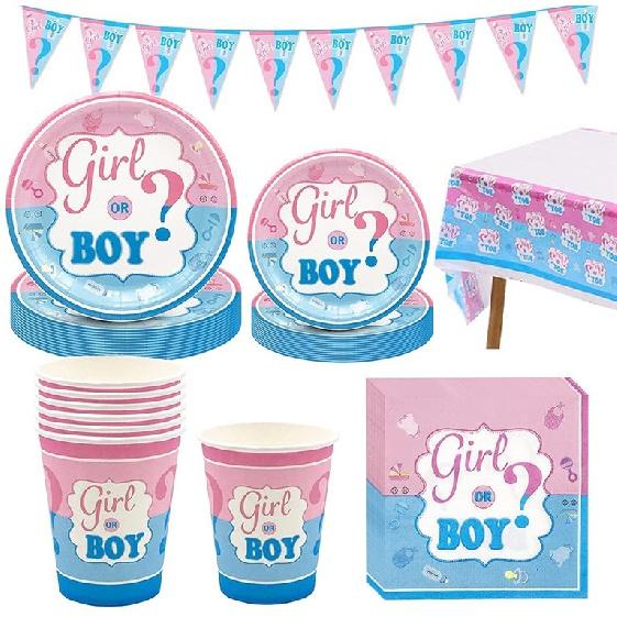 

16 Guests Gender Reveal Plates Cup Baby Shower Party Tableware Boy or Girl Disposable Paper Plates