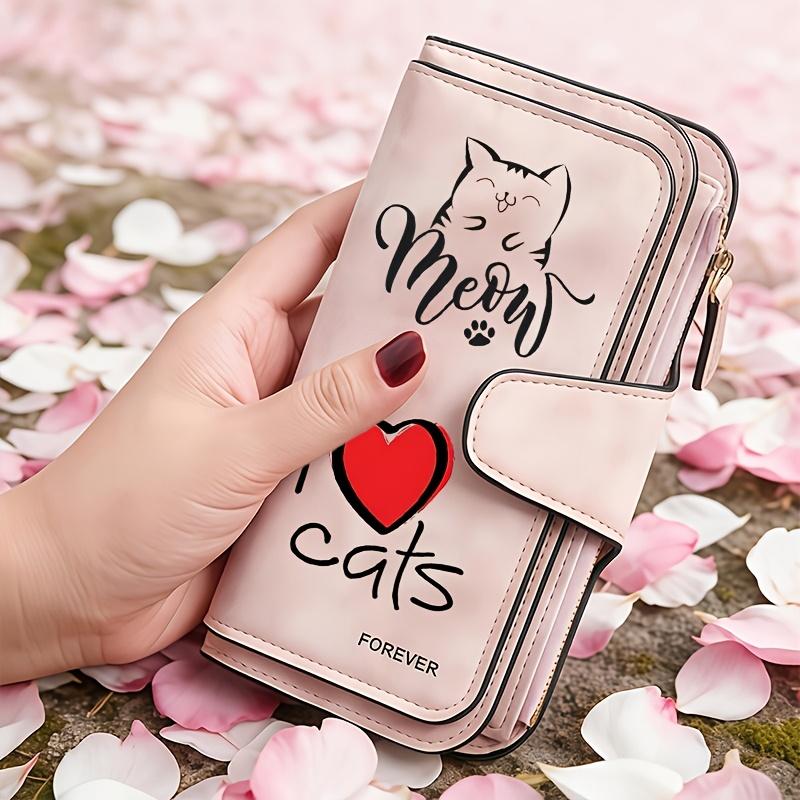 Women's Long Wallet Black Cat Pattern Multi-functional Snap Closure Coin Purse Portable Daily Commute Wallet for Cat Lovers Birthday Gift Travel