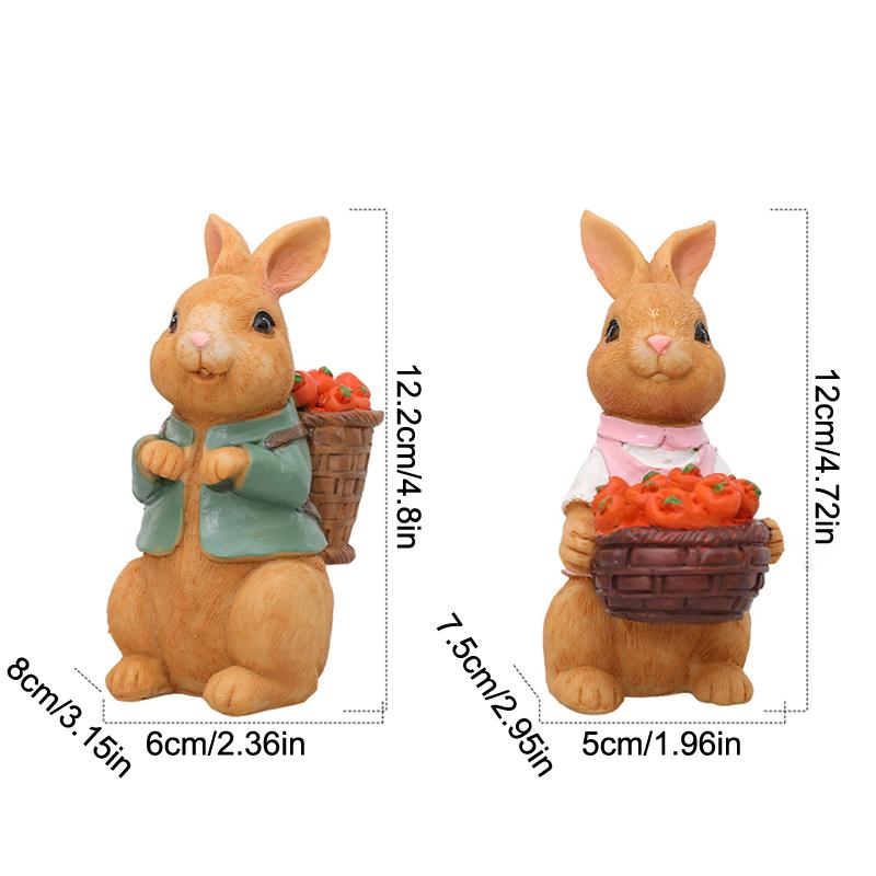 Osterhasen Dekorationen Frühling Innen- und Außendekor Harz Hasenfiguren Statue mit Karottenkorb Tischschmuck