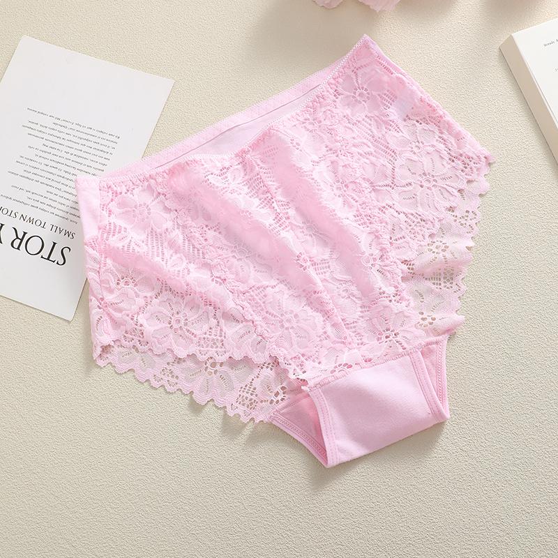 FINEOO Women Mid-Rise Lace Panties Sexy Solid Color Lace Trim Underwear Female Luxury Hollow Out Briefs Cozy Breathable Lingerie
