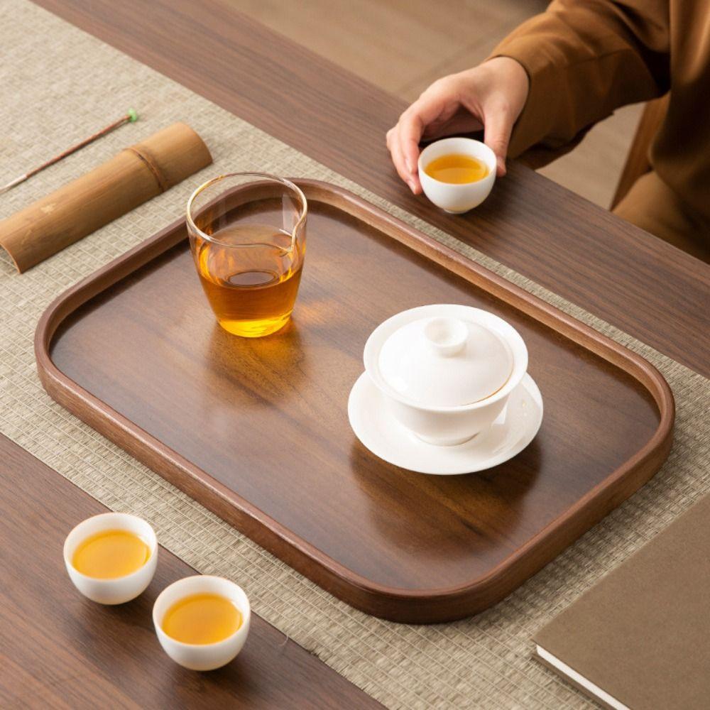Walnut Wood Color Serving Tray Retro Style Fruit Plate Smooth Edge Tea Tray  Home