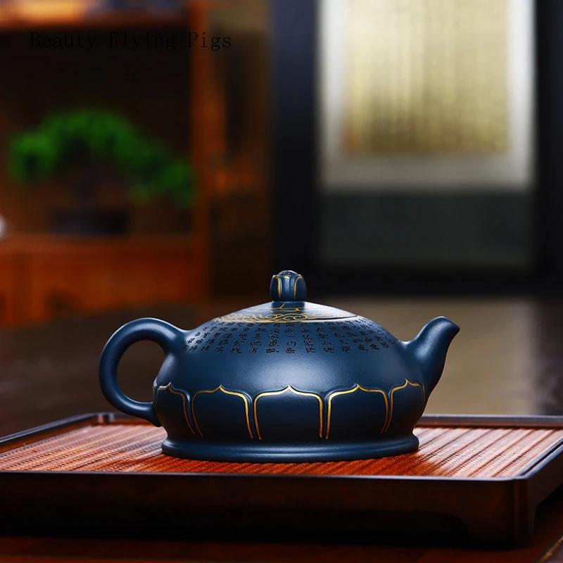 15,5x7,5cm Lehký Luxus Retro Ručně Vyráběná Fialová Písková Čajová Konvička, Nebesky Zelená Hlína, Příznivá Zlatě Malovaná Čajová Cesta, Nástroj pro Přípravu Čaje