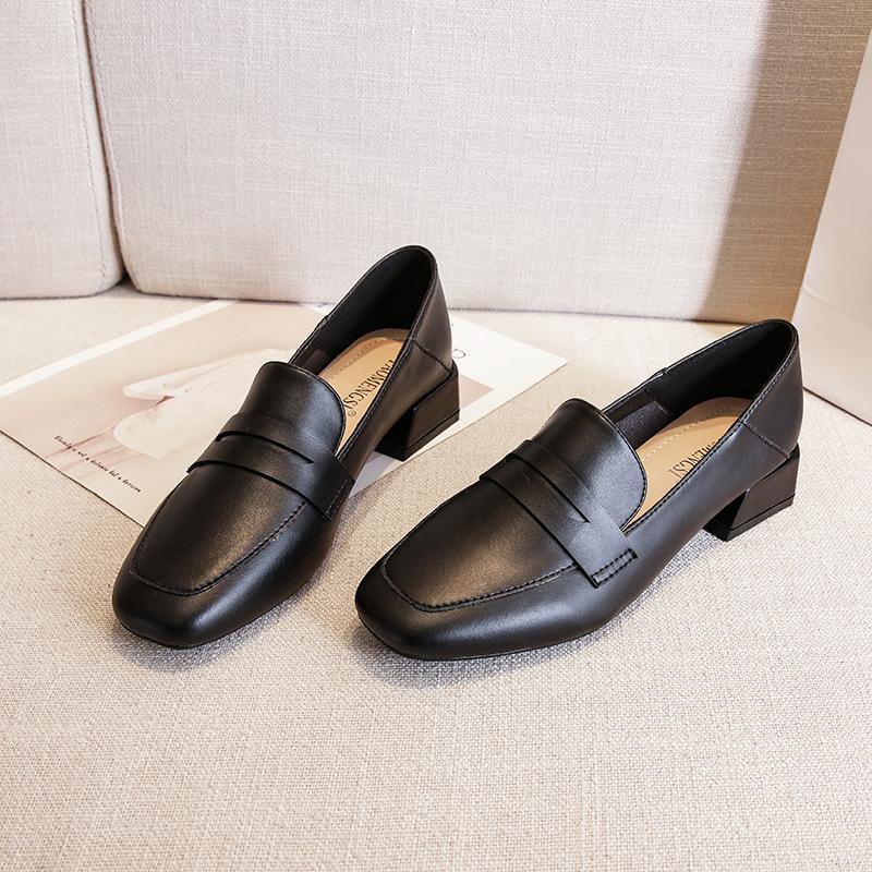 Ветер маленькие кожаные туфли женские высокие каблуки женские толстые каблуки квадратный носок одинарные туфли женская верхняя одежда лоферы женская обувь