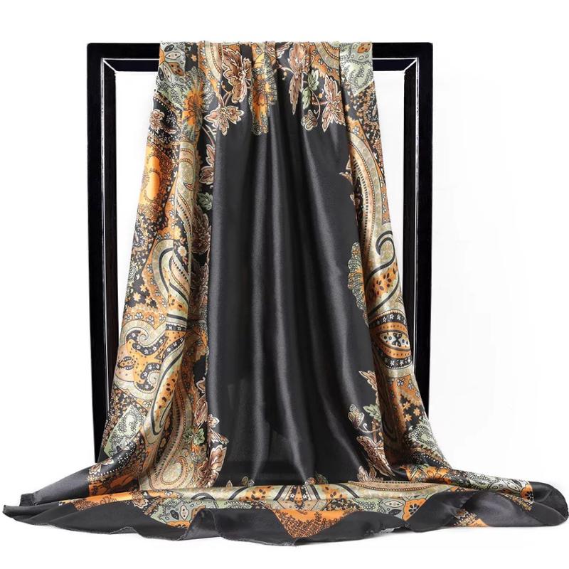 Fashion Scarves For Women Print Silk Satin Head Scarf Female 90cmx90cm Luxury Brand Square Shawl Large Hijab Scarfs For Ladies