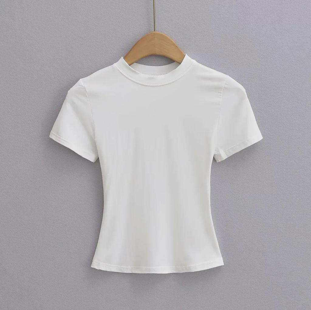2024 American Women's Slim Fit Round Neck Short Sleeve Stretch T-Shirt