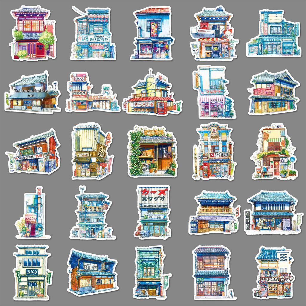 50 Japanese Street Style Cartoon Graffiti Scenery Waterproof Stickers for Journals and Computers.