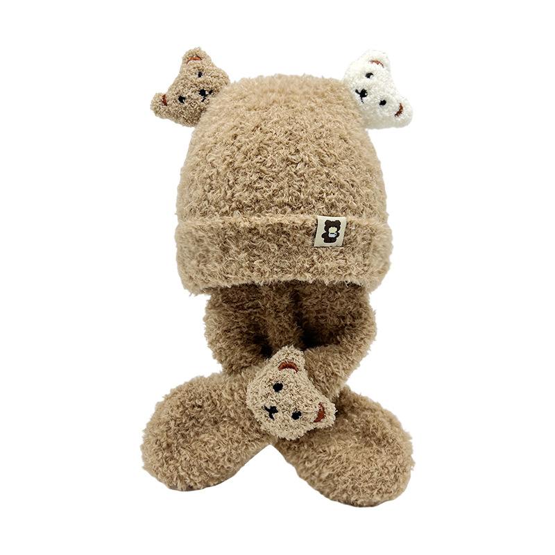 

Зимний мультяшный детский медвежий шапка и шарф набор детский ветрозащитный теплая шапка милая утолщенная бархатная шапка-пуловер S (2~ 6 years old)