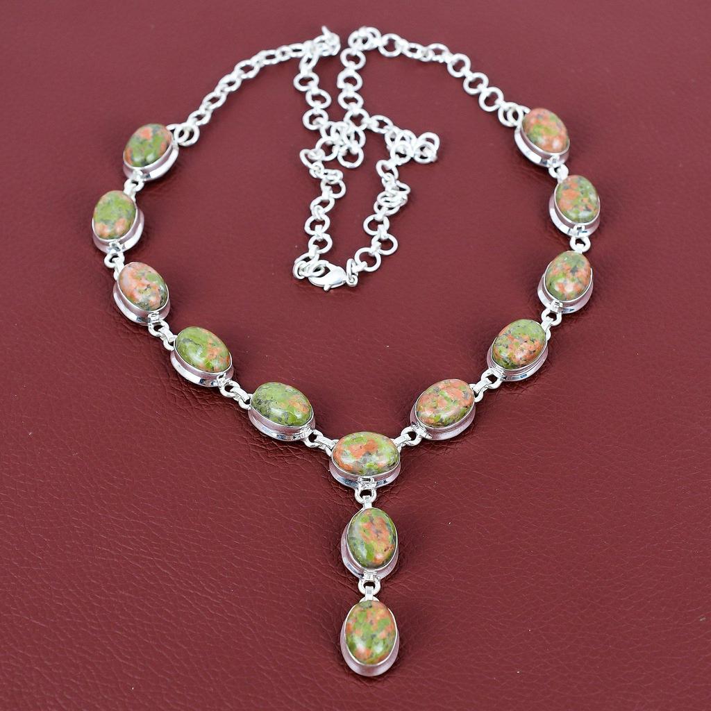Unakite gemstone necklace 925 sterling silver necklace adjustable chain necklace handmade boho jewelry birthstone necklace engagement gifts