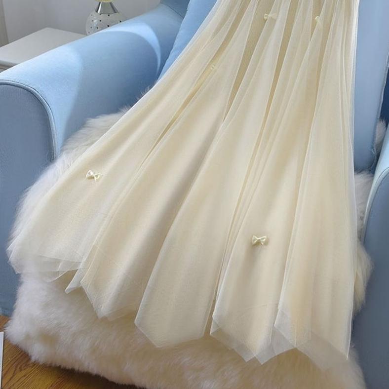 Летняя модная женская тонкая сетчатая плиссированная юбка с высокой талией средней длины — фото 4