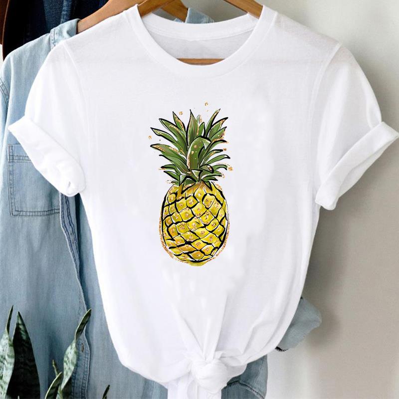 (European Size)  90s Top Fashion Short Sleeve Tee Flower Watercolor Cute Trend T-shirt Women Clothing Casual Print Lady Female Graphic T-shirt