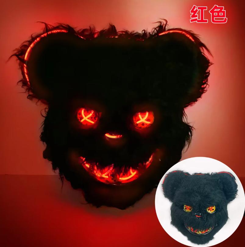 LED Glowing Cosplay Bloody Rabbit Mask Halloween Scary Killer Bloody Bear Headgear Carnival Masquerade Horror Costume Prop