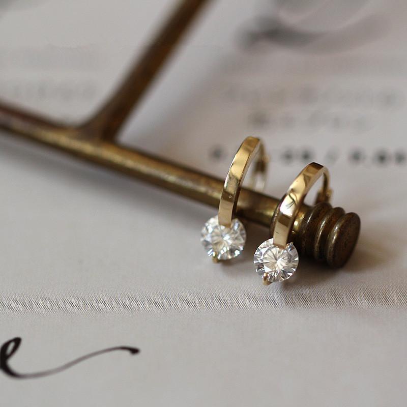 

925 Sterling Silver 14K Gold Plated Earrings Shiny Single Zircon Earrings for Women Elegant Temperament All-match Jewelry Gold