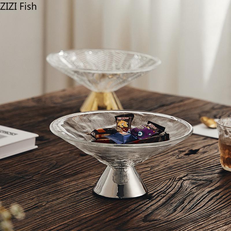 Light Luxury High Foot Glass Fruit Plate Wedding Party Snack Dessert Plate Desktop Storage Decoration Home Kitchen Tableware