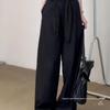 Women's High-End Black Wide-Leg Suit Pants: Autumn Loose-Fit, Slimming, Versatile, Straight-Leg, Floor-Length