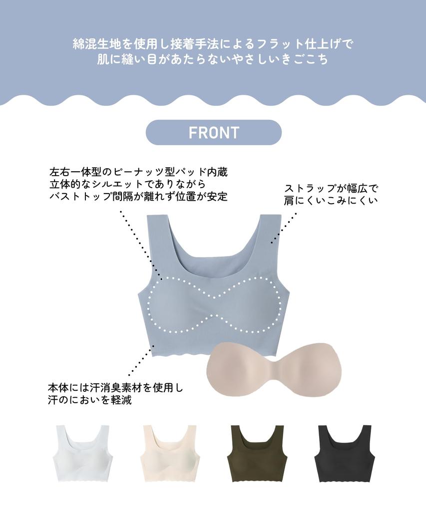Baumwollmischung Schweißdeodorierende Mischung flach LL [Unnanacool] Bügelloser BH, Halbtop, (Körperstoff), (Hauptkörper), [Baumwollfinish], BH, kabellos, LB1079,