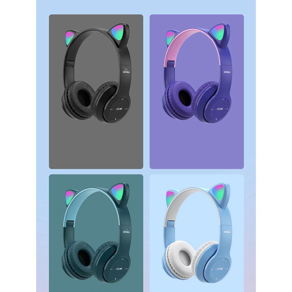 Bezdrátová náhlavní souprava Roztomilý tvar kočky HiFi kvalita zvuku Svítící Stereo Bluetooth sluchátka pro domov