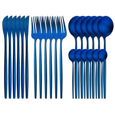 Matte 24Pcs Blue Dinnerware Set Stainless Steel Cutlery Dining Uensil Set Knife Fork Coffee Spoon Silverware Tableware Set