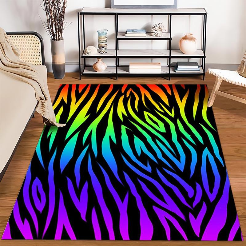 Colorful Zebra Pattern Carpet with Rainbow Stripes for Home Decor Suitable for use as an anti-slip for living room bedroom sofas