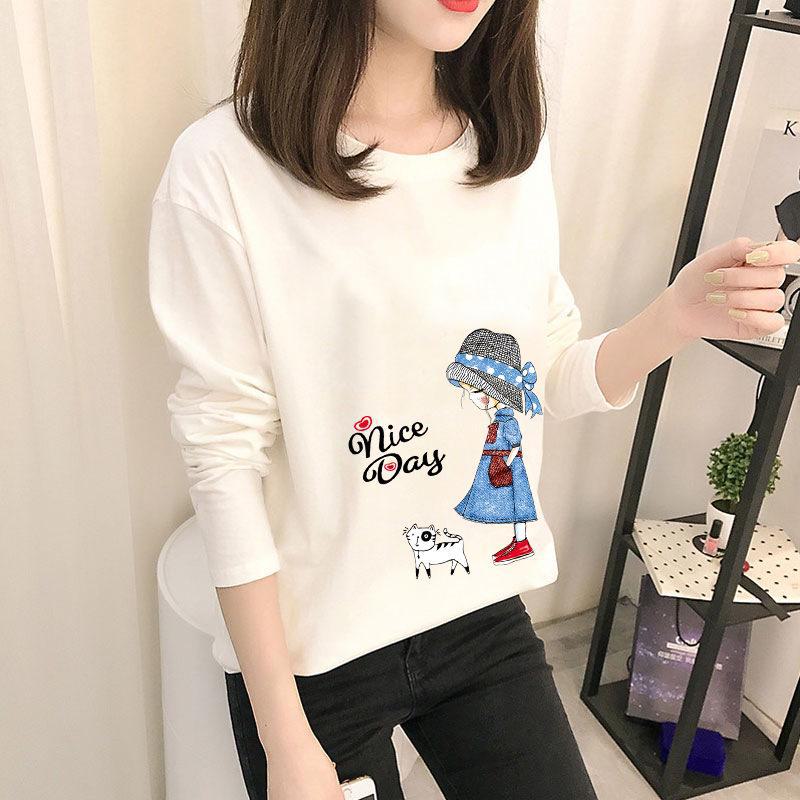 Autumn Korean Cartoon Bottoming Tops - Women's Long-Sleeved T-Shirts In Solid Colors