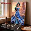 Disney Pearl Painting Jasmine Princess Blue Pearl Strapless Floor Length Dress 5D Pearl Embroidery Cross StitchSetforHomeandClassroomDecorationPurpose