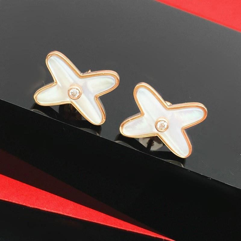 Purple Gold-Plated Rose Gold Color Gold White Fritillary Cross Light Luxury Simple Earrings For Women