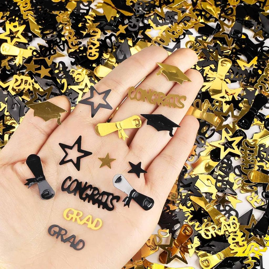 Gold and Black Graduation Confetti 2025, 1000 Pcs Grad Confetti Class of 2025 Party Table Centerpiece for 2025 Graduation Party Supplies