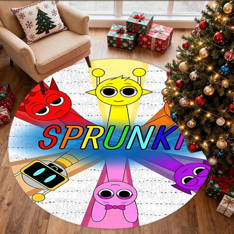 Sprunki Game Pattern Round Rug, Indoor/Outdoor Mat, for Picnic, Gameroom, Bedroom, Office, Living Room, Home Decor Carpet, Birthday Gift