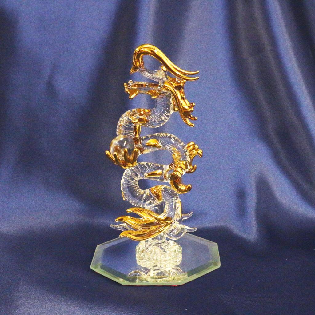 Fourcart Handmade Glass Feng Shui Lucky Crystal Rising Dragon, Dragon, Small, 11cm Long, Set of 3
