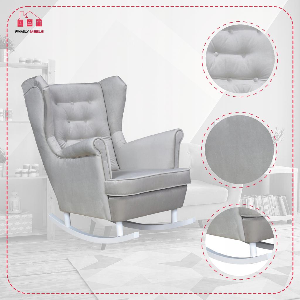 Diana Rocking Chair, Scandinavian, Family Meble, Grey-beige Velvet