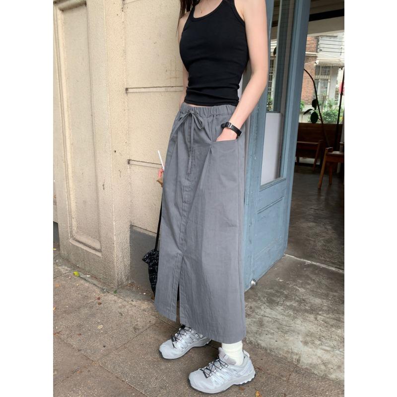 Rock mit doppeltem Taschendesign für Damen Sommer locker große Größe A-Linien-Rock mit Schlitz