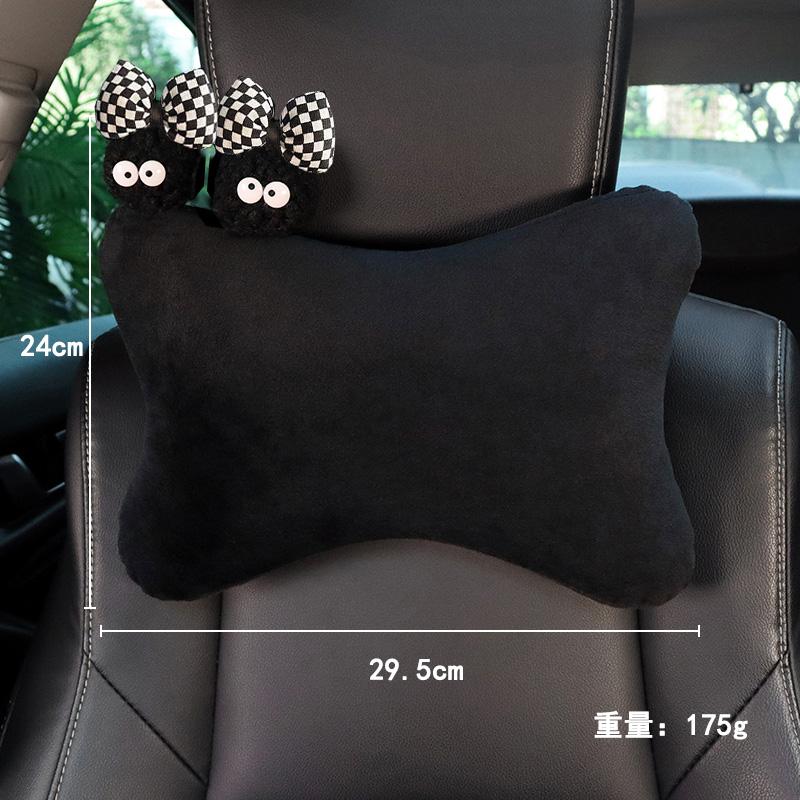 Cute Cartoon Car Pillow Coal Ball Bow Universal Auto Seat Headrest Neck Support Seatbelt Cover Interior Accessories for Women
