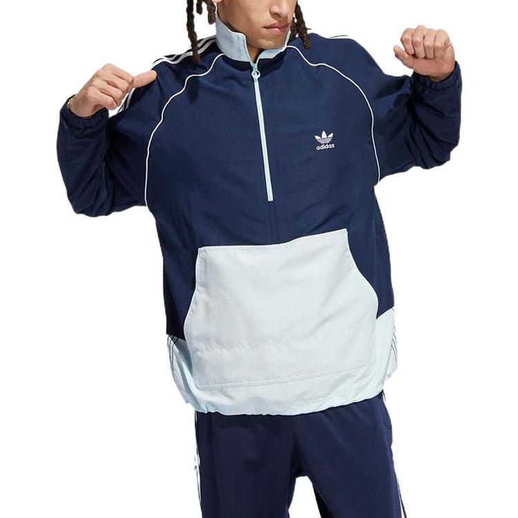 Adidas Adicolor Half-Zip Pullover Sweatshirt with Trefoil Logo Print Men Tops Blue HI2999
